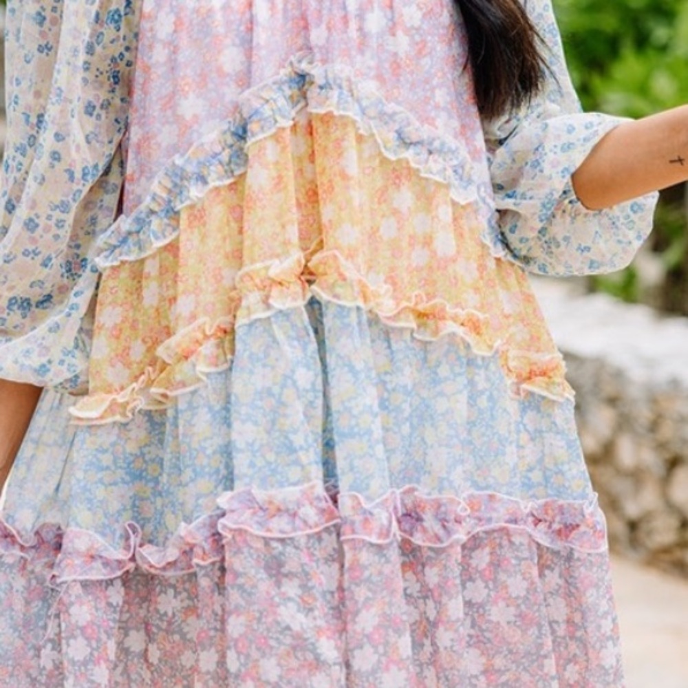 Love Colette Maisie Mini Cottage Babydoll Patchwork Floral Off-Shoulder L Dress - Picture 10 of 13